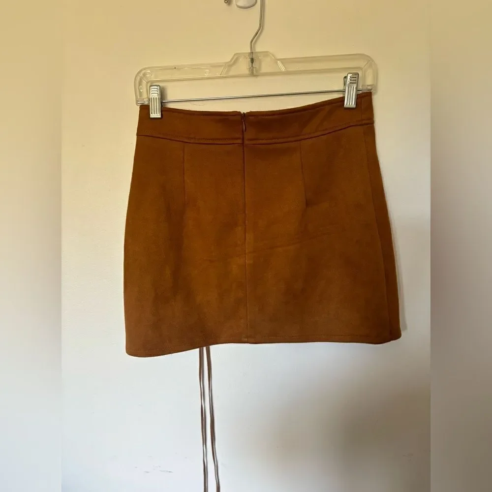 Dance & Marvel Faux Suede Lace Up Mini Skirt Tan Size Small